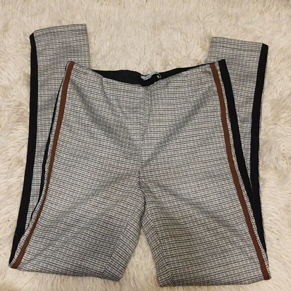 Hounds tooth slacks with brown and black stripes, stretch, elastic band, Dex, Sm - Picture 3 of 8